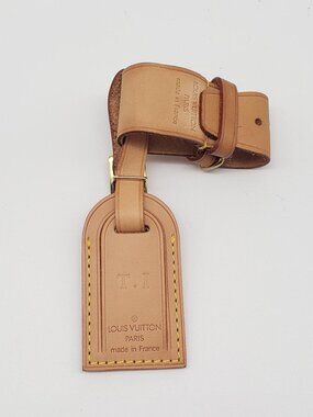 Authentic Louis Vuitton Luggage Tag – Vachetta Leather – “T.I” Initials